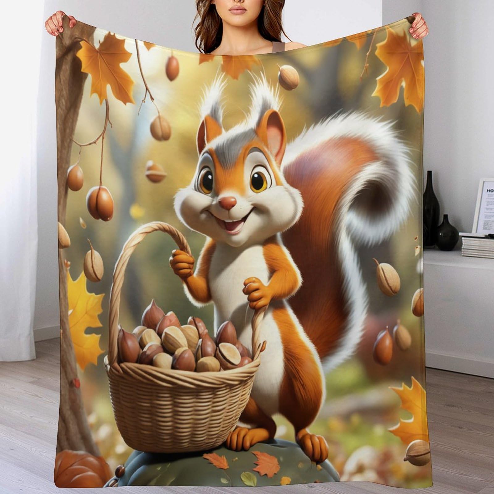 Manta de franela de ardilla suave de 150x200 cm para niños y adultos cuatro estaciones