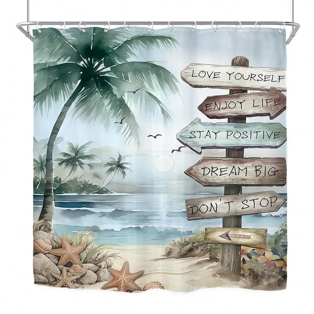GLKSDLPO Tropical Beach Pa Tree Shower Curtain For Bathroom Decor Blue Ocean Inspirational Abstract Modern Bathroom Curtain(130x190cm/51x75in(WxH)