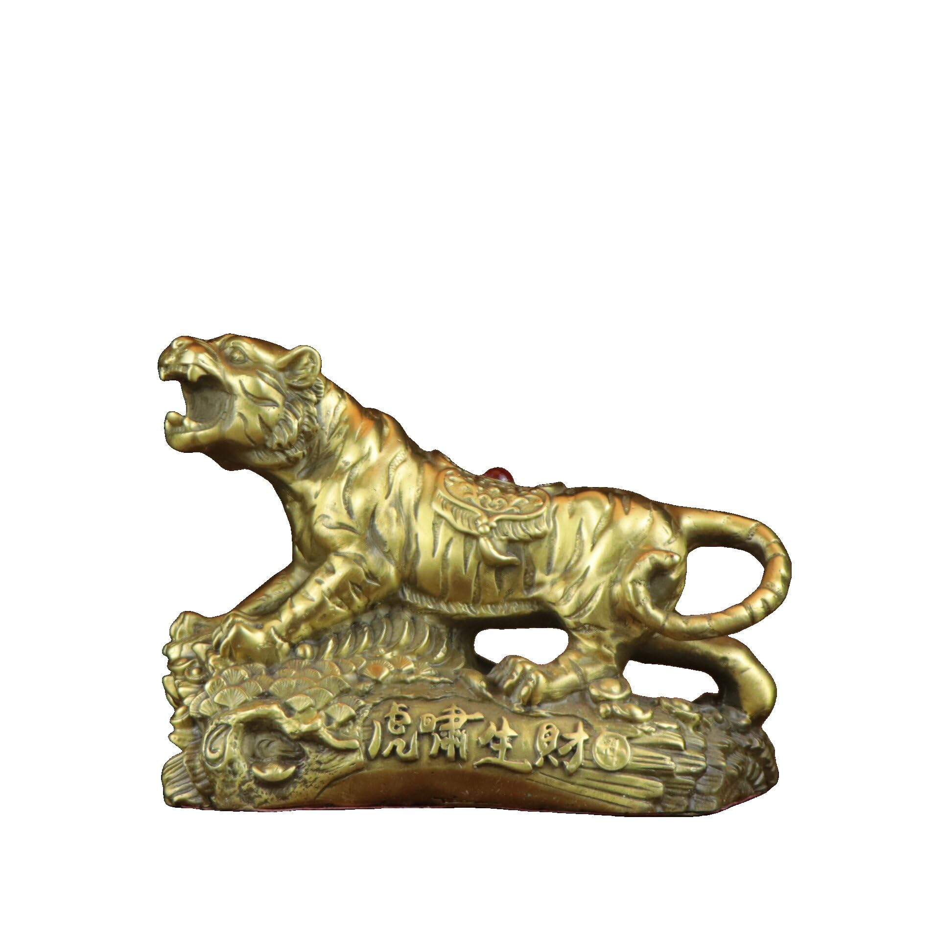 Dytartzx Pure Copper Tiger Statues Brass Ornaments 2024 Figurine for Collection Decoration for Living Room Decoration Hand-Made Brass Tiger