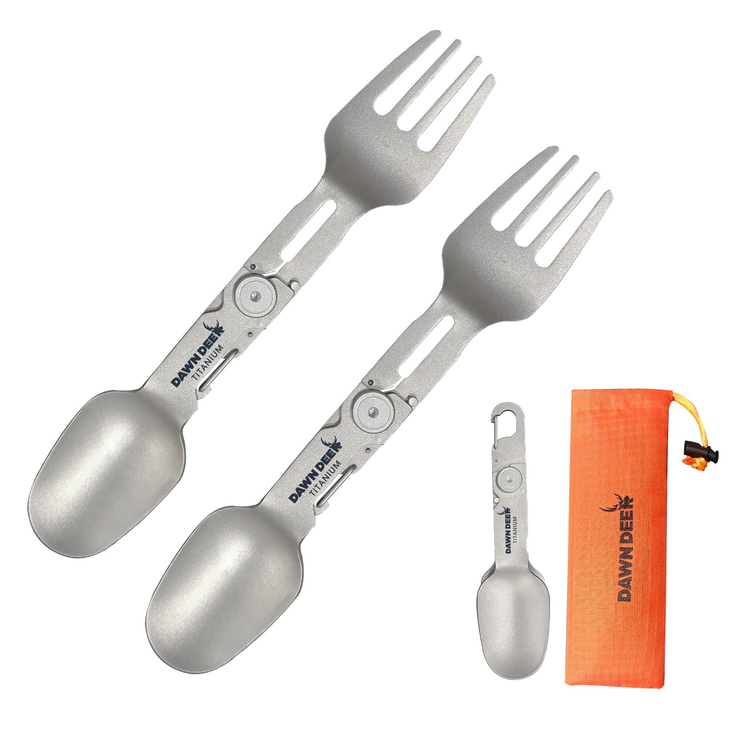 Dawn Deer Titanium Rotating Spork - 2-in-1 Folding Spoon and Fork for Camping, Hiking, Backpacking - Lightweight, Durable Travel Utensil with Compact Design - EDC Survival Gear (Spork * 2) — image 1