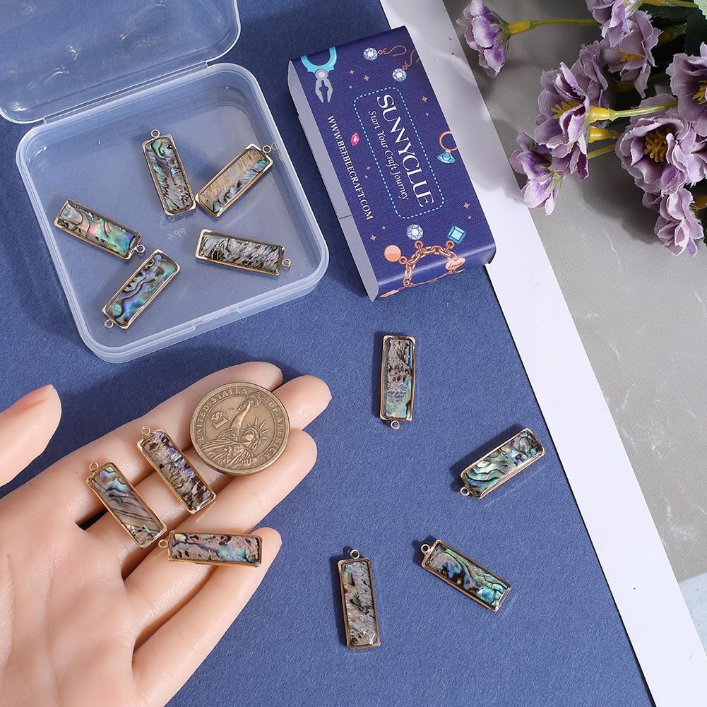 SUNNYCLUE 1 Box 12Pcs Paua Shell Charms Natural Abalone Shell Charm Gold Sea Summer Rectangle Seashell Charm for Jewelry Making Charms Supplies DIY Crafting Necklace Bracelet Earring Women Beginners - Image 3