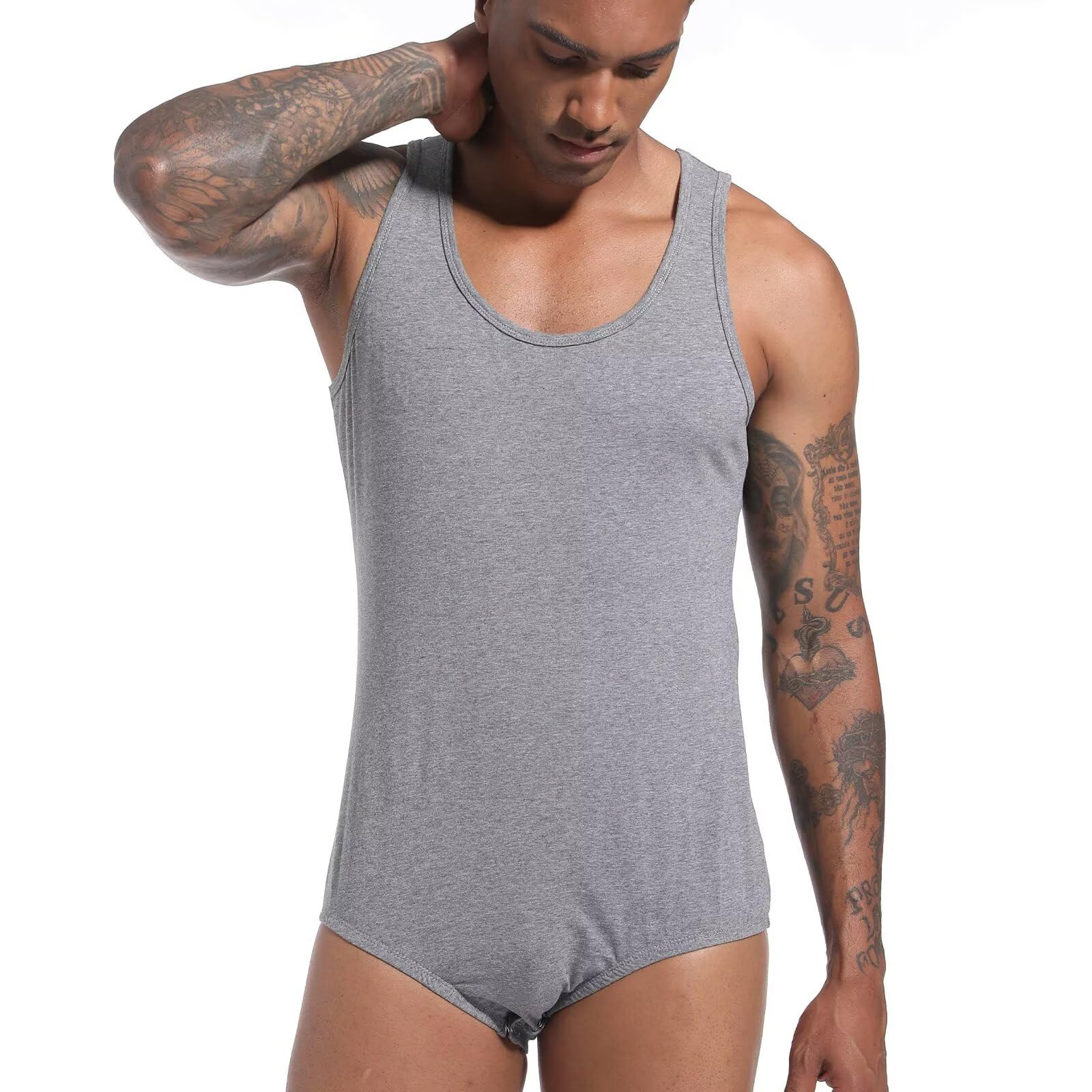 Landofgenie Chaleco Sin Mangas para Hombre Body De Una Pieza Pijama De Algodón Onesie Romper para Adultos