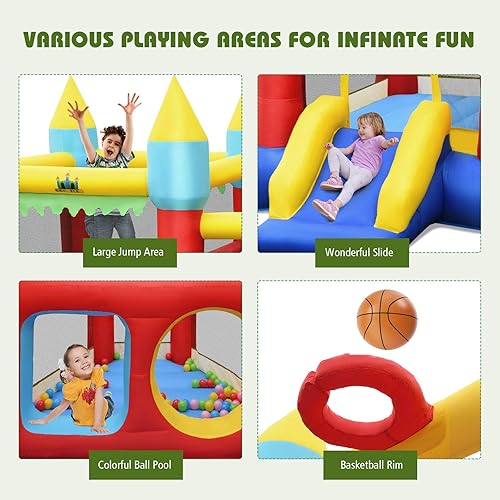 Miniatura 3 de BOUNTECH Casa inflable de rebote para niños de 5 a 12 años, para fiestas en interiores y exteriores, con soplador de 550 W, área de salto, piscina
