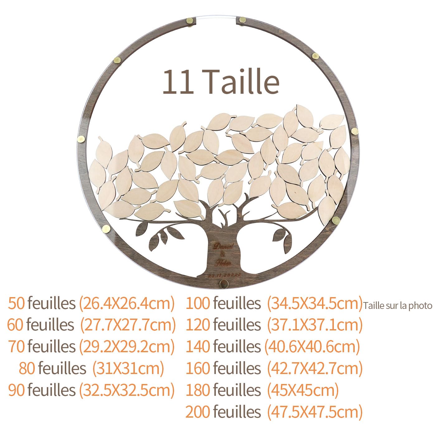 Livre d’or Arbre Personnalisable – Livre d’or de Mariage Alternatif avec Feuilles et Boîte – Cadre Rond en Bois et Acrylique pour Décoration Rustique (Anniversaire, Naissance)