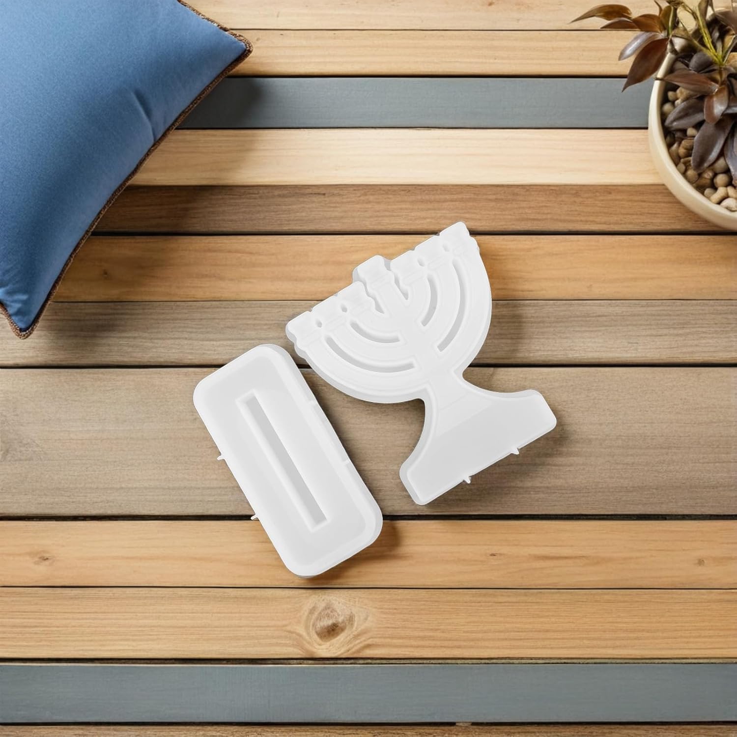 INOOMP Hanukkah Menorah Silicone Mold 7-Branch Resin Candle Holder Casting Mold for DIY Aromatherapy Wax Candle Making Holiday Decoration