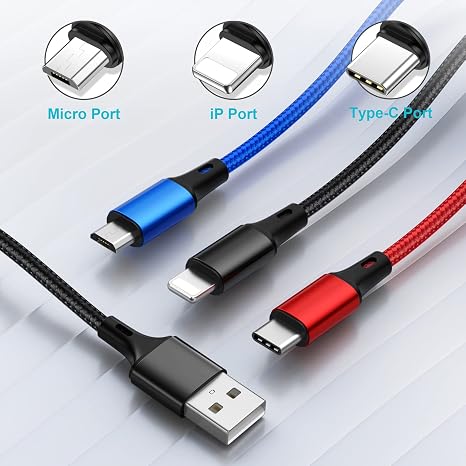 Multi Charger Cable [2Pack 2M], 3 in 1 Multi Charging Cable Nylon Multiple USB Charger Cable with Micro USB Type C for Phone 15 14 13 12 11 Samsung Galaxy S24 S23 S22 S21, Pixel 7, Kindle, LG