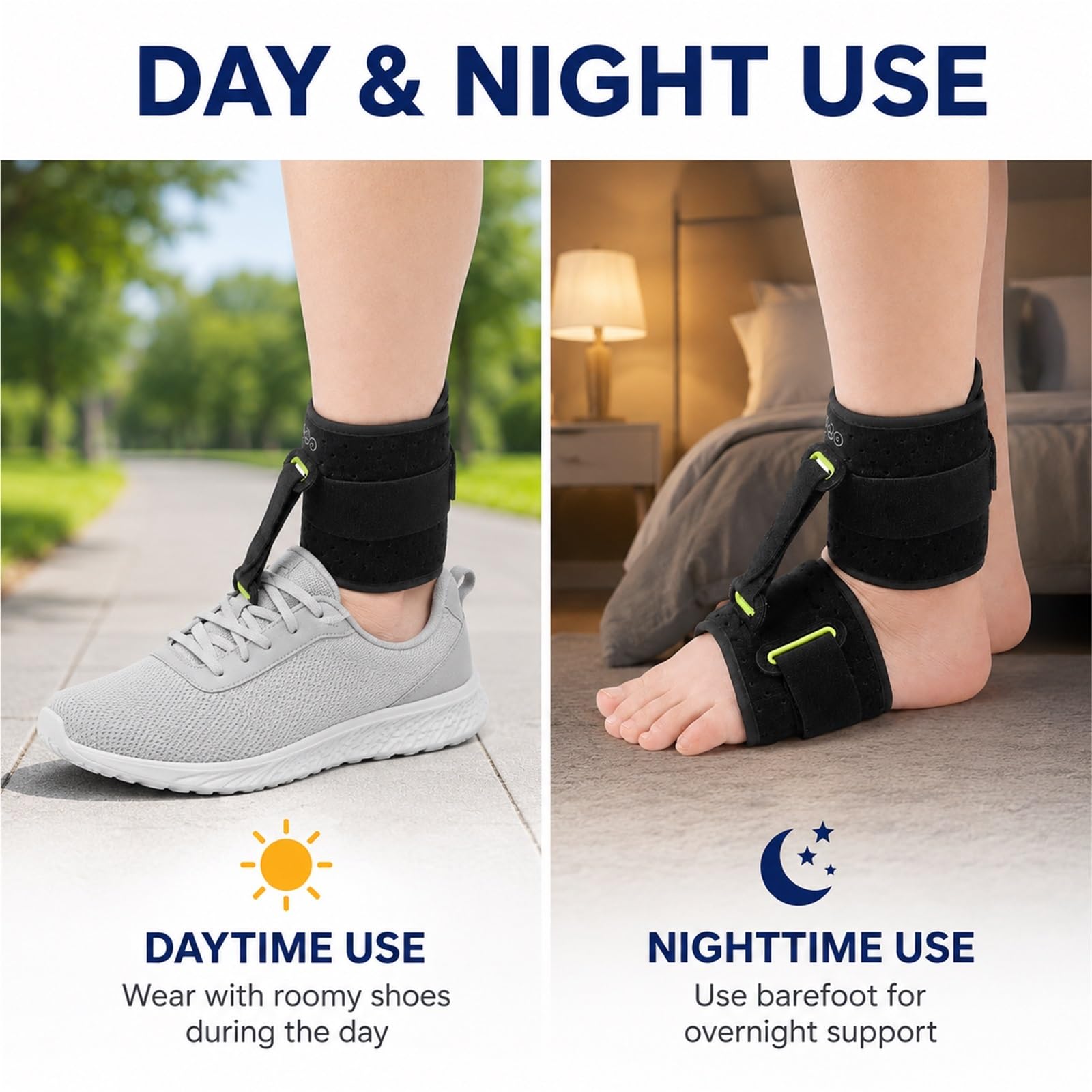 Supporto Caduta Piede AFO Tutore Caviglia Ortesi per Emiplegia Ictus Fascite Plantare Tendinite di Achille Regolabile Traspirante per Scarpe Stringate e Sandali(Nighttime Use)