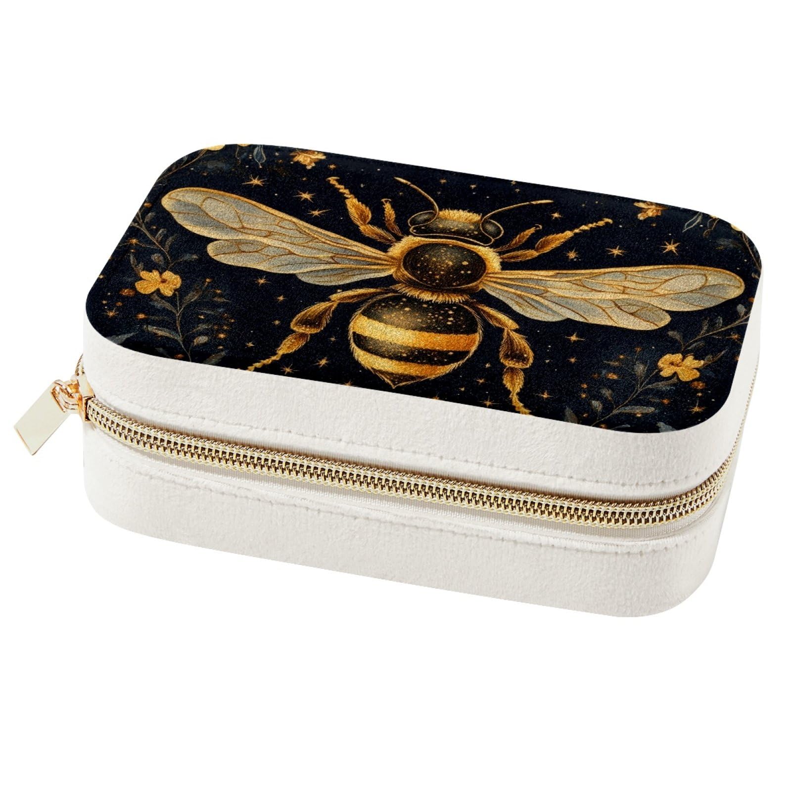 Boîte à bijoux portable pour voyage avec abeille dorée, boîte de rangement pour femmes