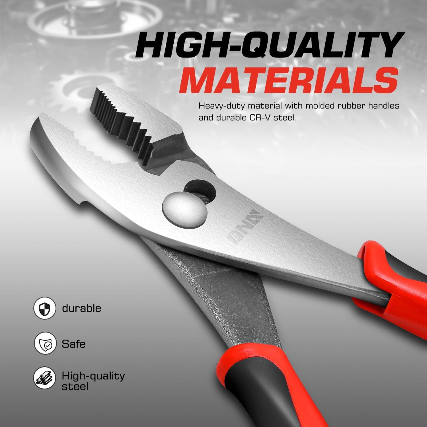 DNA Motoring TOOLS-00069 8 inch Slip Joint Pliers - Durable Jaws Pliers w/Milled Teeth, Rubberized Non-Slip Handle