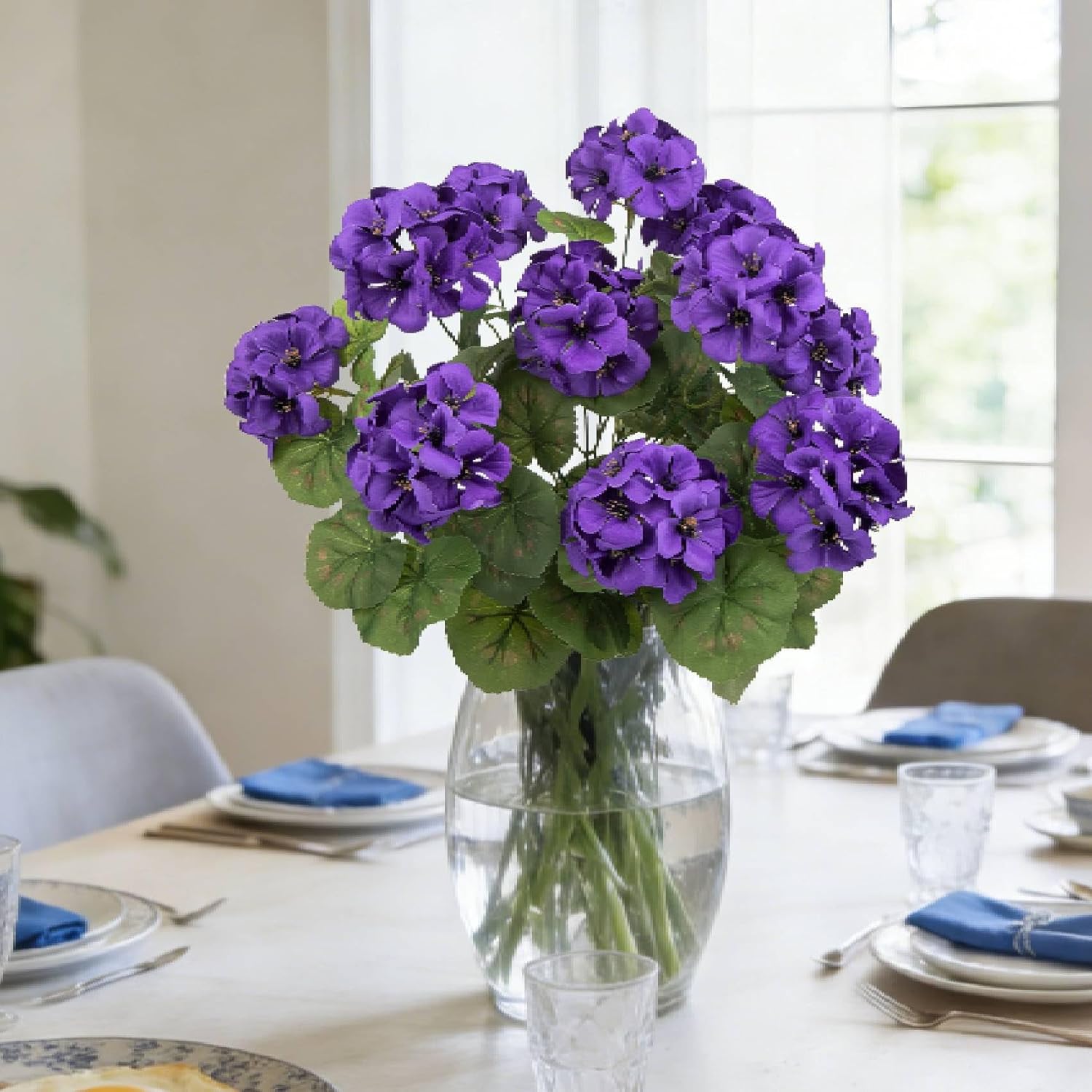 Roberly 6 Pcs Artificial Flowers for Outdoors, Purple Fake Geranium Flowers UV Resistant Realistic Silk Faux Plants for Spring Summer Front Door Yard Window Box Indoor Home Decor