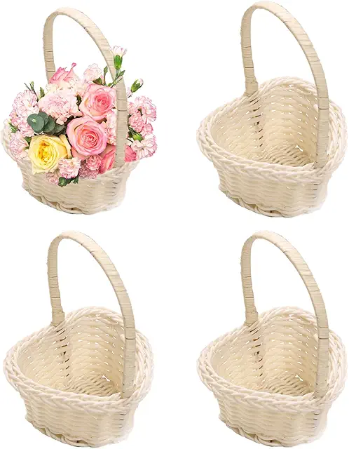 Cestino di vimini piccolo a forma di cuore, 4 pezzi, intrecciato a mano con manici