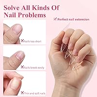 Vista 2 de Quaferen 500 puntas de uñas transparentes de gel suave de media cubierta, uñas postizas medianas con forma de almendra, puntas curvas para uñas