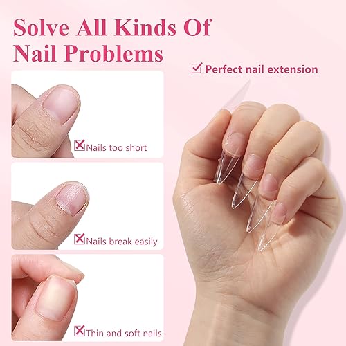 Miniatura 3 de Quaferen 500 puntas de uñas transparentes de gel suave de media cubierta, uñas postizas medianas con forma de almendra, puntas curvas para uñas