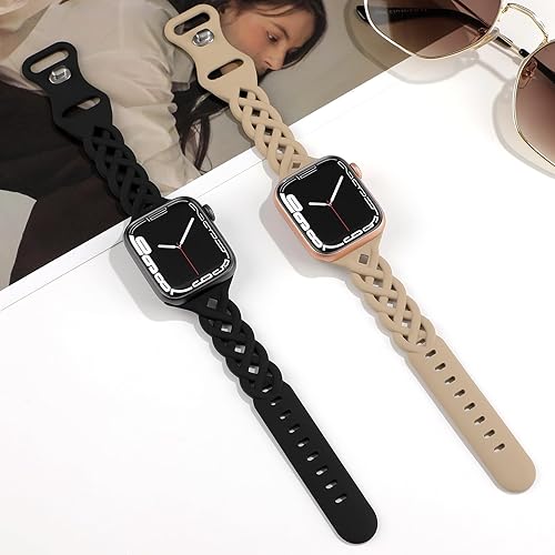 Miniatura 3 de Correas de silicona trenzadas compatibles con Apple Watch de 1.49, 1.57, 1.61, 1.65, 1.73, 1.77, 1.77 y 1.73 pulgadas, correa delgada y hueca para