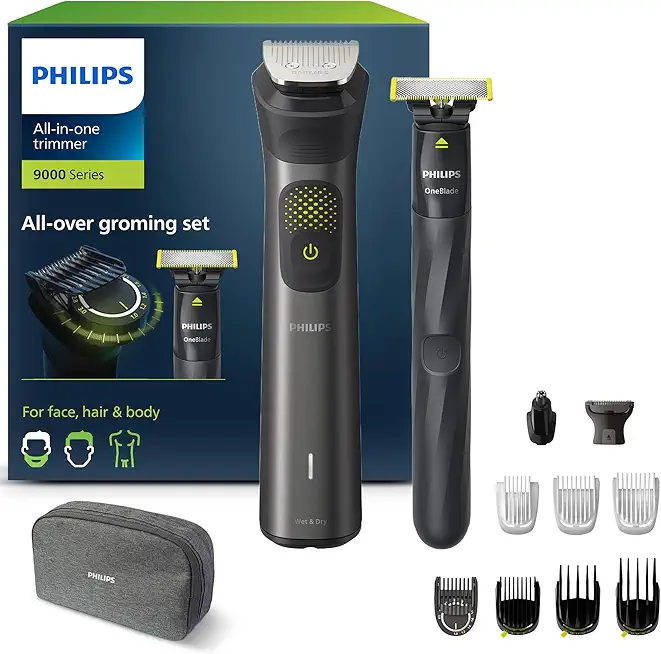 Philips Multigroom Series 9000, 13-in-One-Barttrimmer und Haarschneider inkl. OneBlade, für Gesicht, Kopf und Körper, 27 Längeneinstellungen (0.2-20 mm), schwarz (Modell MG9530/15)