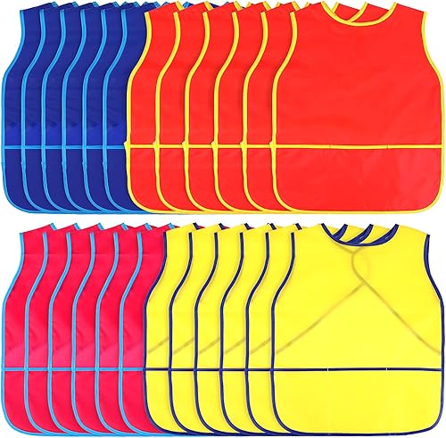 Tatuo 24 piezas resistentes al agua para niños, delantales de tela para artistas infantiles, delantales de tela de tamaño mediano, delantales para