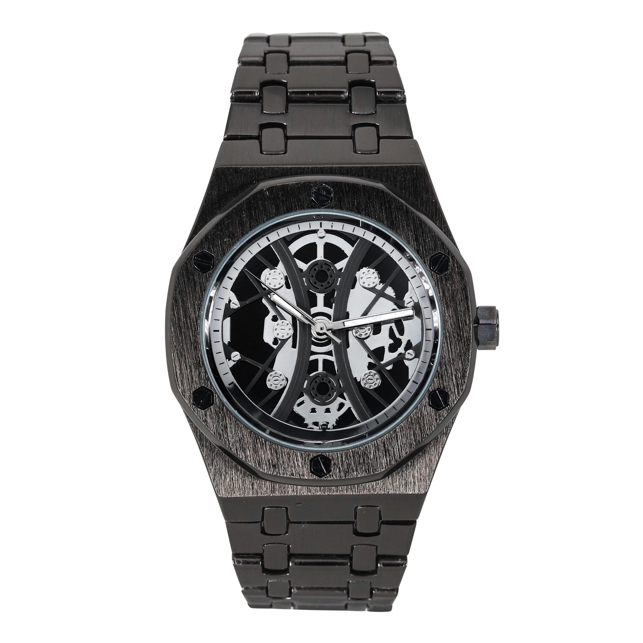 Techno Pave Reloj octágono de lujo para hombre de 42 mm, esfera esquelética, movimiento de cuarzo
