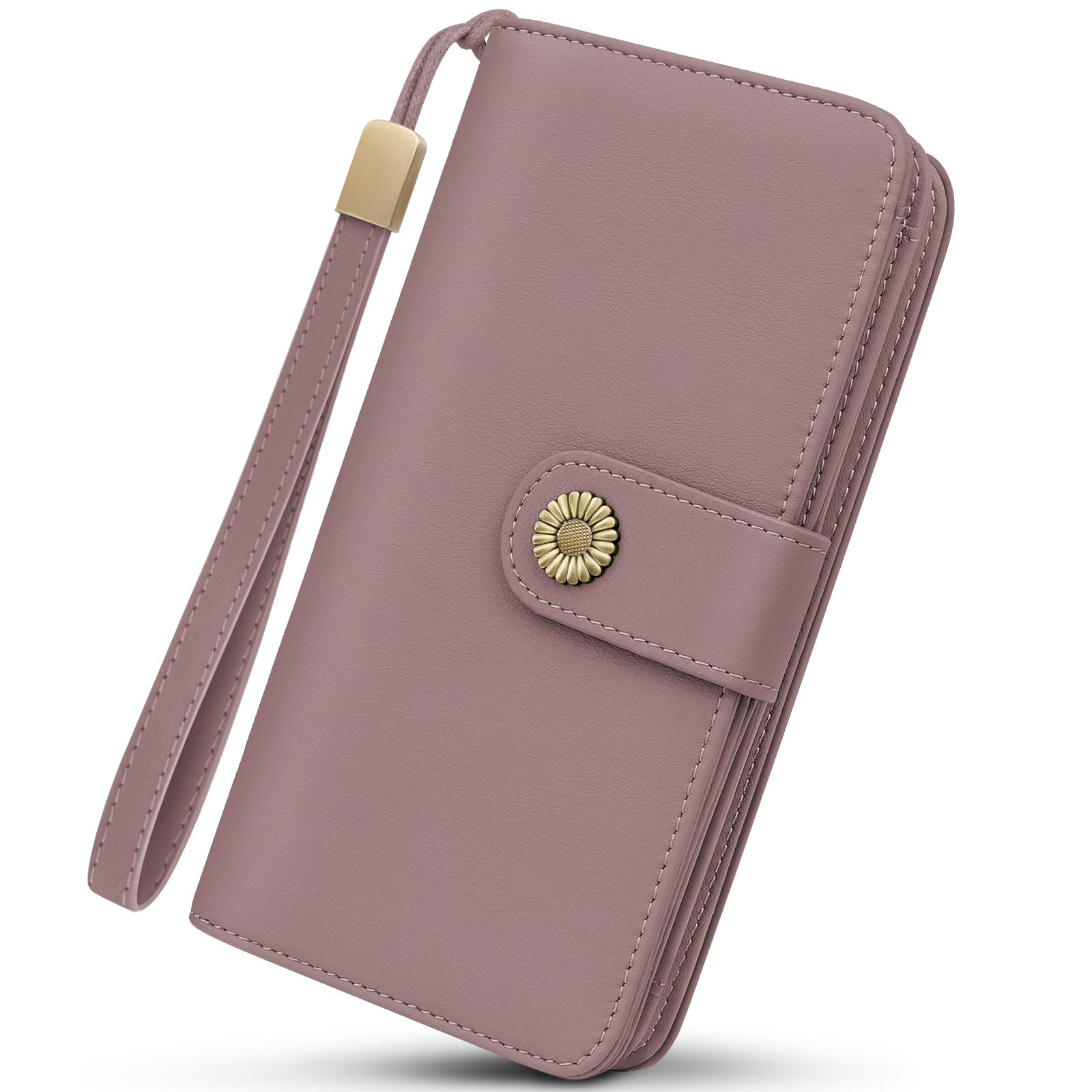 TEUEN Große Geldbörse für Damen aus Veganem Leder mit Mehreren Fächern, Langformat Portemonnaie mit RFID Schutz, Handyfach, Reißverschluss-Münztasche, Geldbeutel für Frauen Elegantes Geschenk | Portemonnaie mit Reißverschluss und RFID-Blockierung Retro Geldbeutel mit Handyfach und Münzfach Geschenk für Damen
