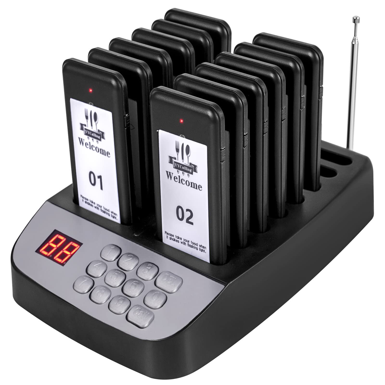 YYCALLING Restaurant Pager,Pagers for Restaurants 12 Guest Pagers,Buzzers Social Distancing, 98 Chanels with Vibration, Flashing and Buzzer for Food