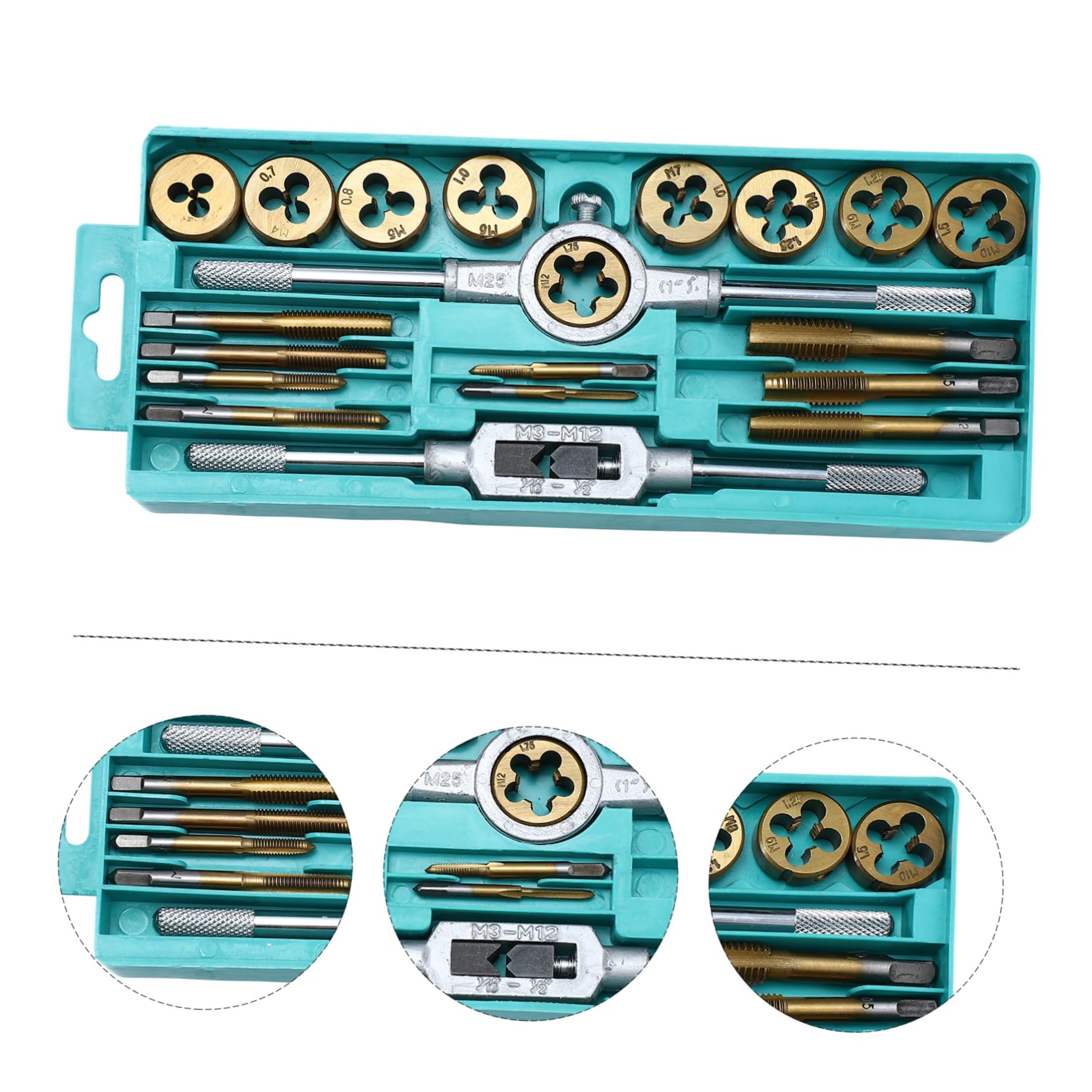 jojofuny Juego de Machos y Terrajas Métricas de 20 Piezas, Acero Aleado, Roscado Manual, Caja de Almacenamiento, para Mecanizado de Metal