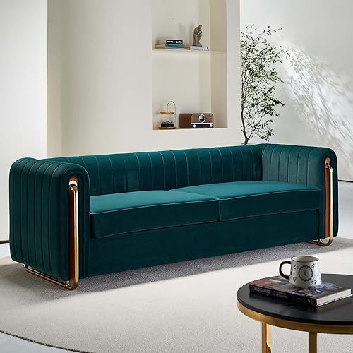 Miniatura 33 de Dolonm Sofá moderno de terciopelo para sala de estar, sofá tapizado de 84 pulgadas de largo con reposabrazos altos y patas de metal, muebles