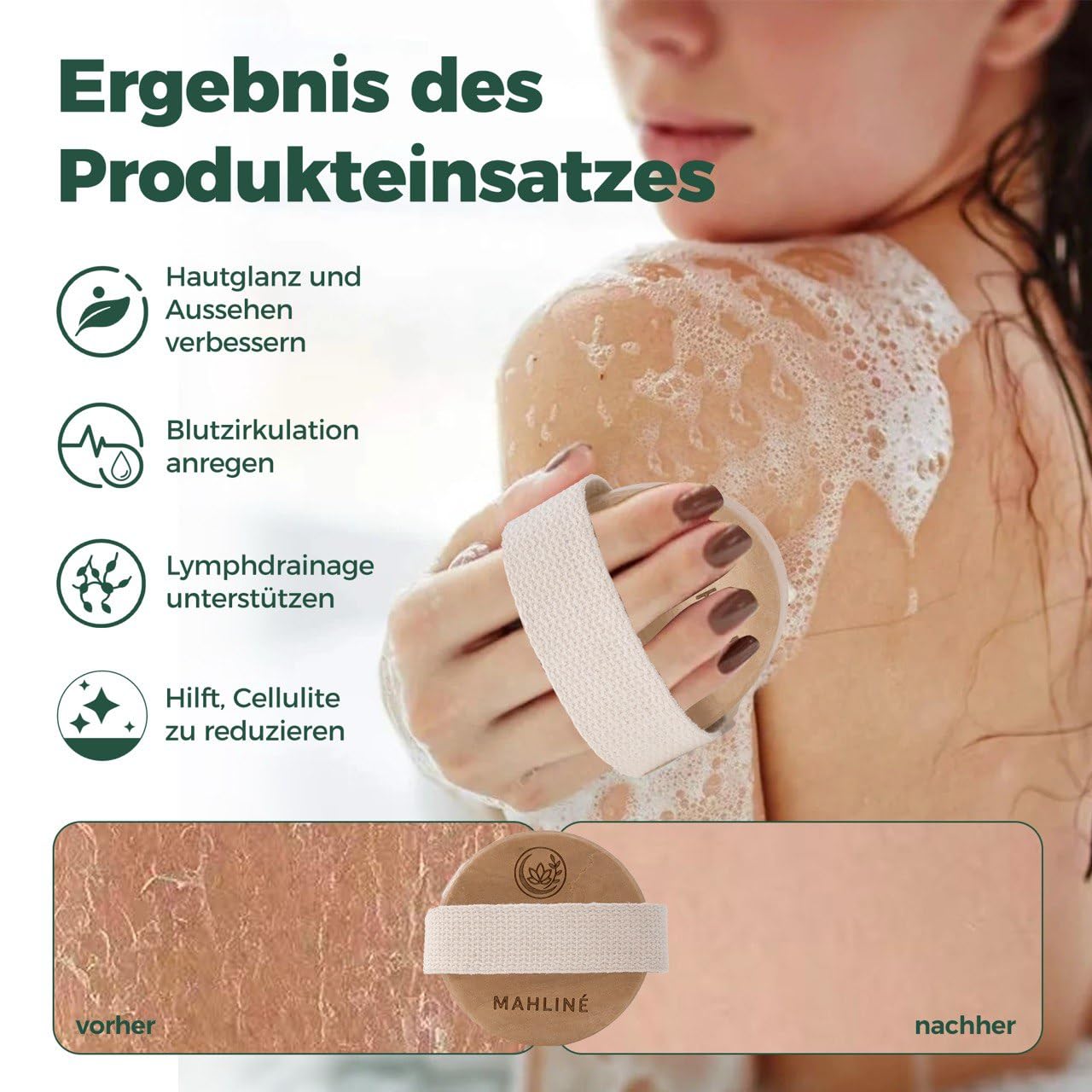 Anti-Cellulite Massagegerät mit Trockenbürste – Manuelles Faszienmassage Set für Beine, Po, Bauch & Arme – Hautstraffung & Lymphdrainage – Inklusive Baumwollbeutel