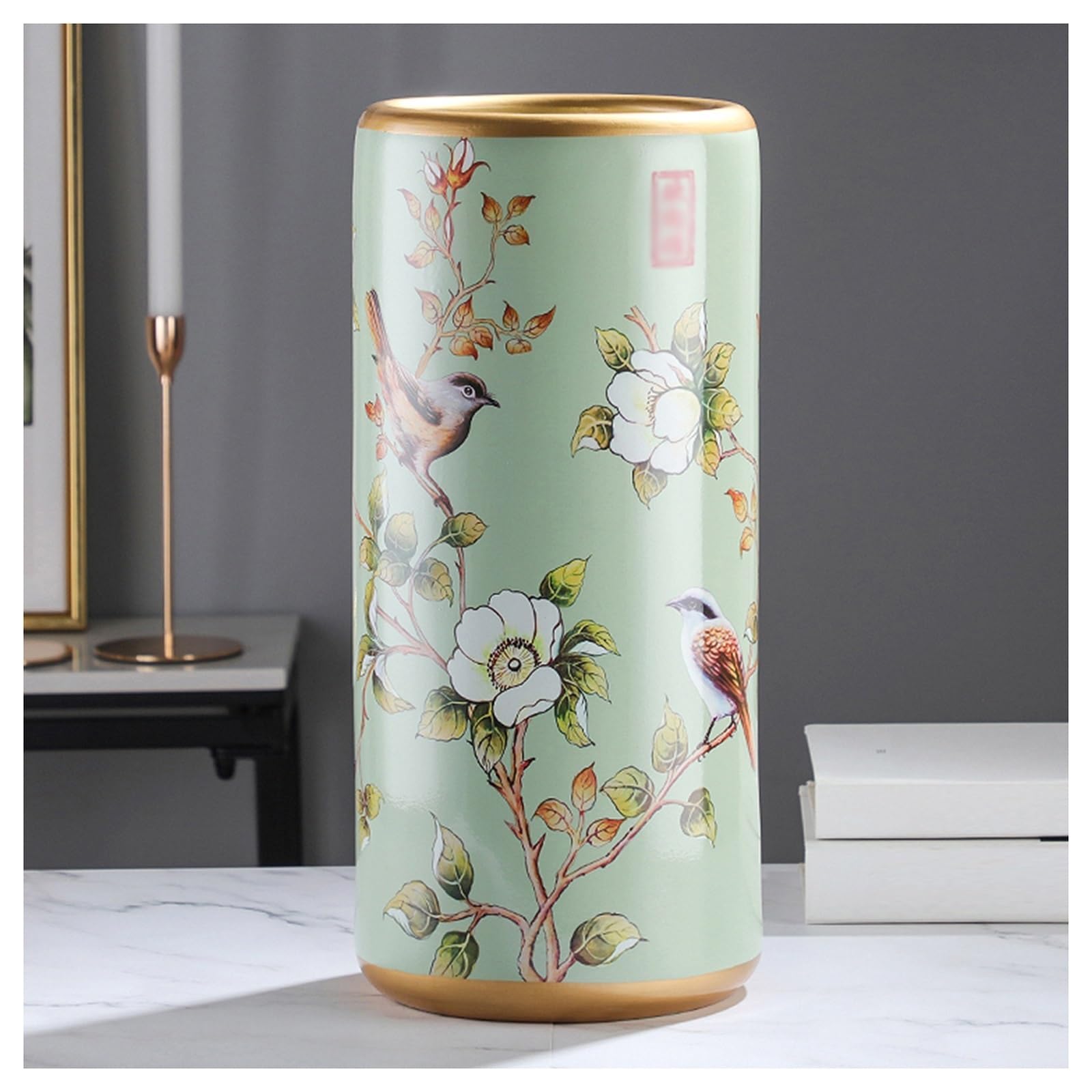 FCXWEVR Handmade Ceramic Porcelain Cane Stand for Hotel Office Home Entrance Green