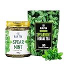 BLUE TEA - Combo Pack - Spearmint Herbal Tea - 100 gm & 30 Tea Bags - Plant Based | Pcos Relief | Balances Hormones | Reduces Facial Hair & Acne | Supports Digestion | Herbal Tea - Caffeine Free | Zipper & Pet Jar gallery image
