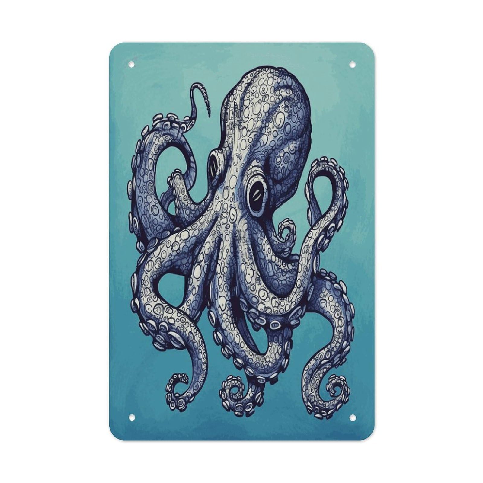 LDGSUPH Octopus Design Wall Art Prints Folded Edge Iron Sheet Painting with Holes for Wall Prints Decorative Picture Metal Signboard Decor Painting for Outdoor Indoor Wall Decor