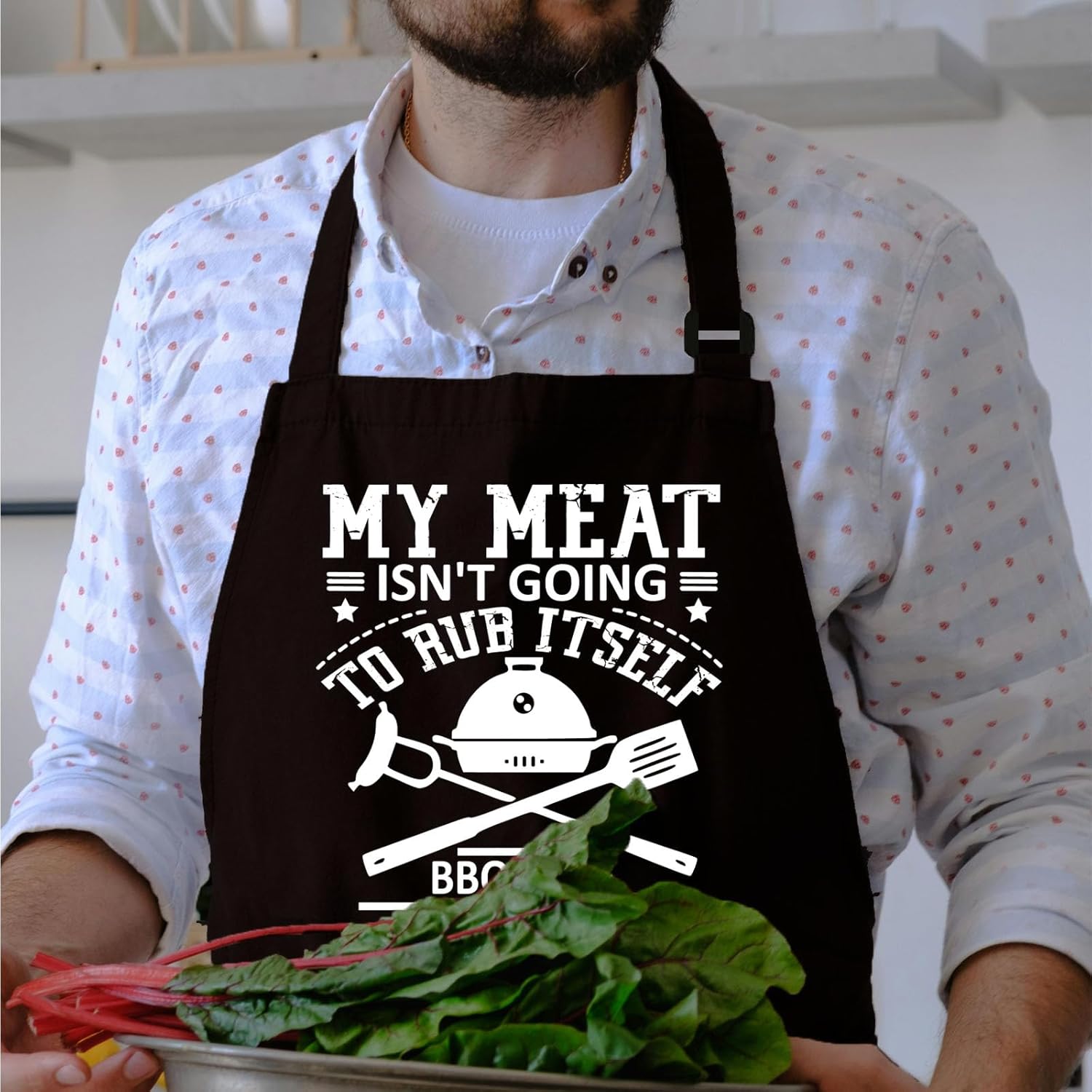 Funny BBQ Apron for Men with Pockets, Cooking Aprons for kitchen, Grilling Gifts for Dad Mom Birthday Christmas - Image 3
