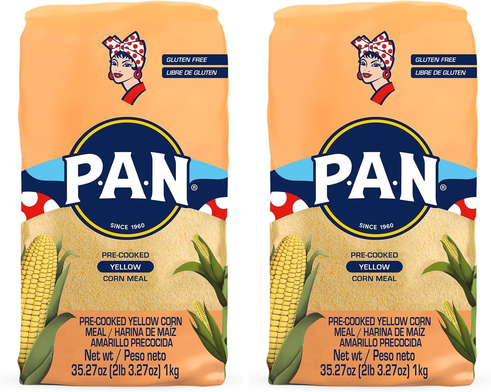 Yellow Corn Meal – Pre-cooked Gluten Free and Kosher Flour for Arepas (2.2 lb/Pack of 2)