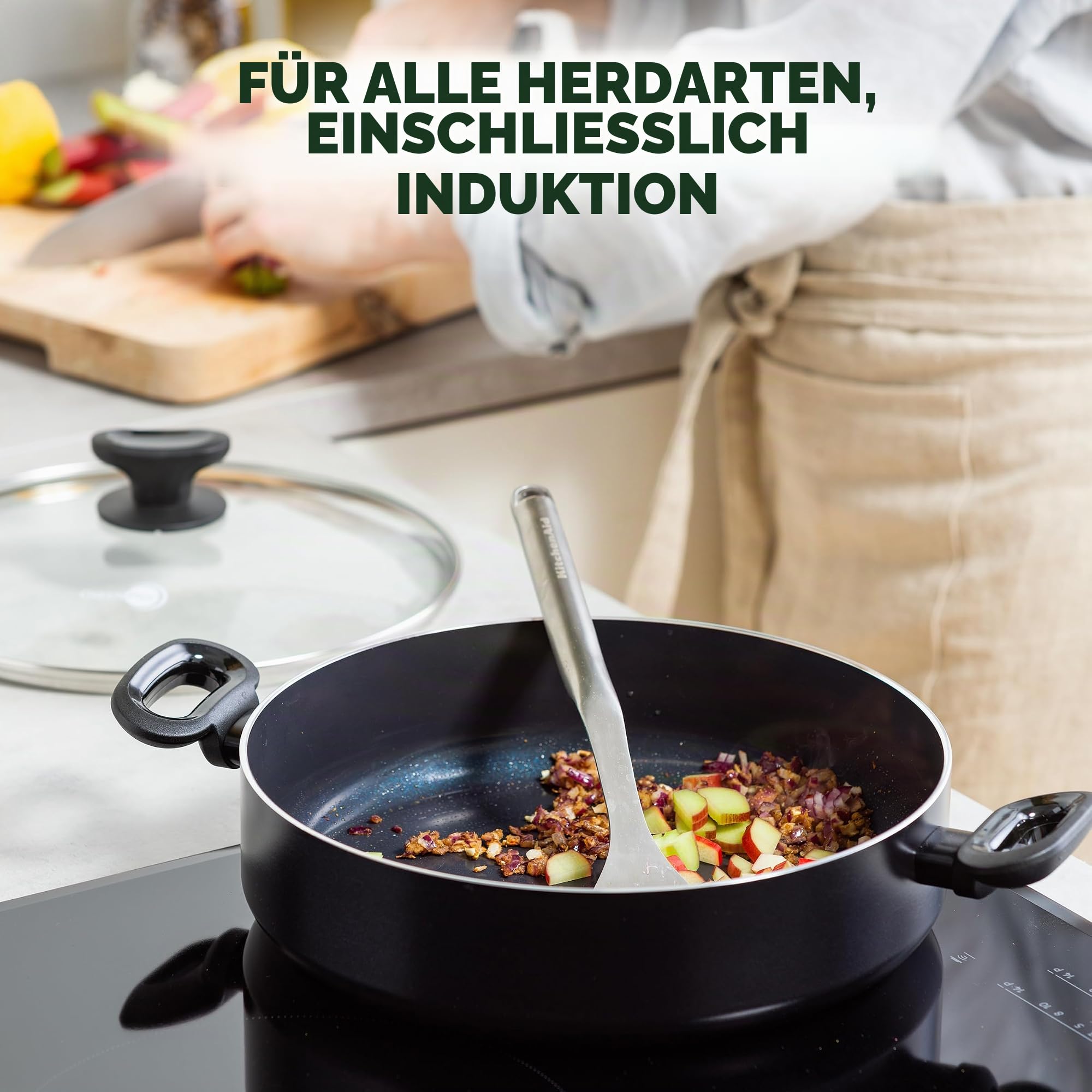 GreenPan Torino Gesunde antihaftbeschichtete Keramik 28cm/4,2 Liter Schmorpfanne mit Deckel, PFAS-frei, Induktion, Backofenfest bis 160°C, spülmaschinenfest, Schwarz