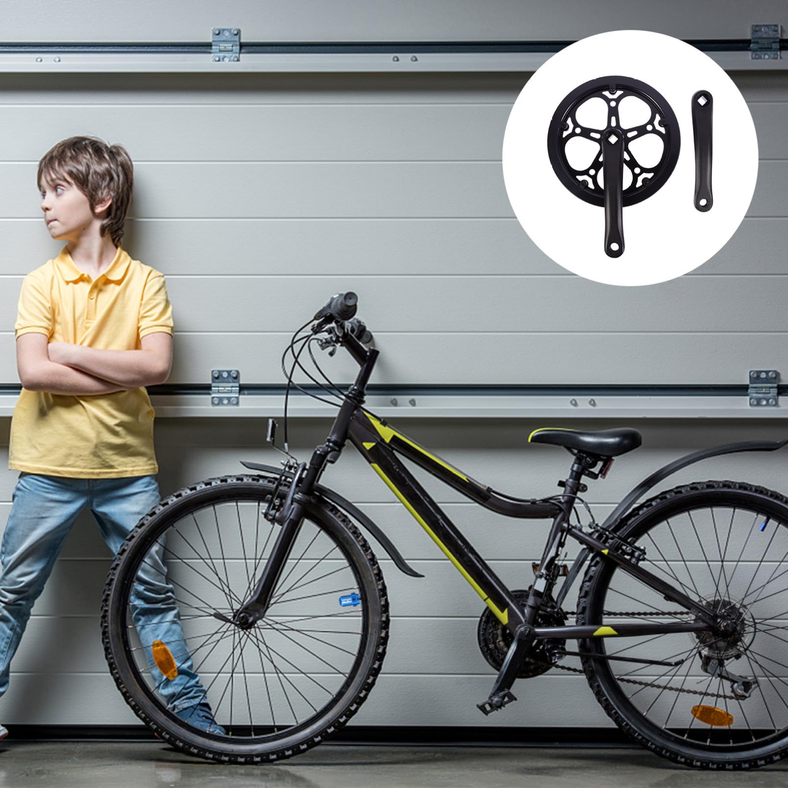 Alipis Guarnitura Singola per Bici Mountain Bike in Ferro Nero Resistente all'Usura Corona da 52 Denti e Braccio da 170mm per Sostituzione Accessori Bici