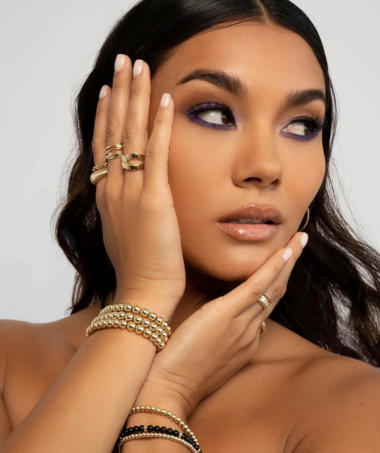 Zoe Lev Jewelry 6mm Bead Bracelet, Stretch Fit, Sterling silver and 18k gold plated