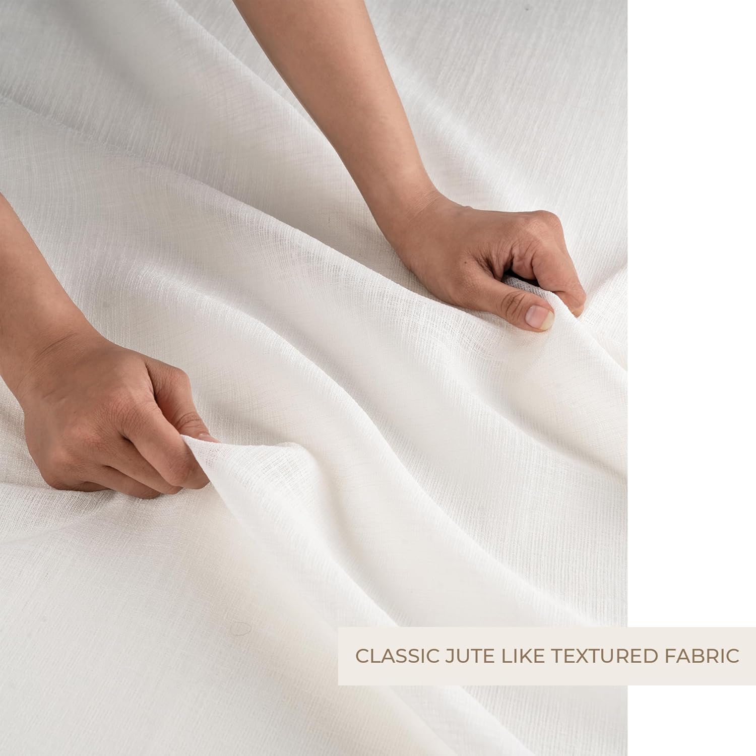 D'Moksha Homes Ivory Faux Linen Curtains 96 Inches Long - 52 x 96 Inch 2 Panels Light Filtering Rod Pocket Sheer Curtains - Recycled Fabric Faux Jute - Window Treatment for Living Room, Bedroom