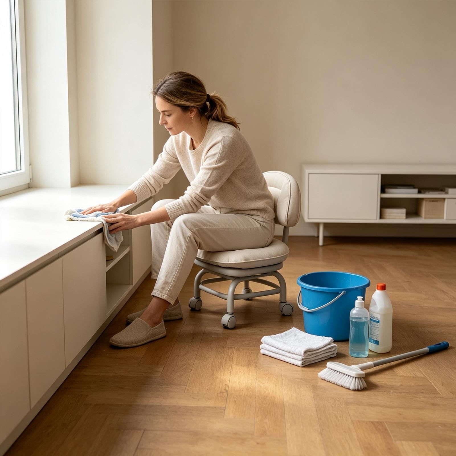 Tabouret Roulant avec Petite Chaise Compacte À roulettes