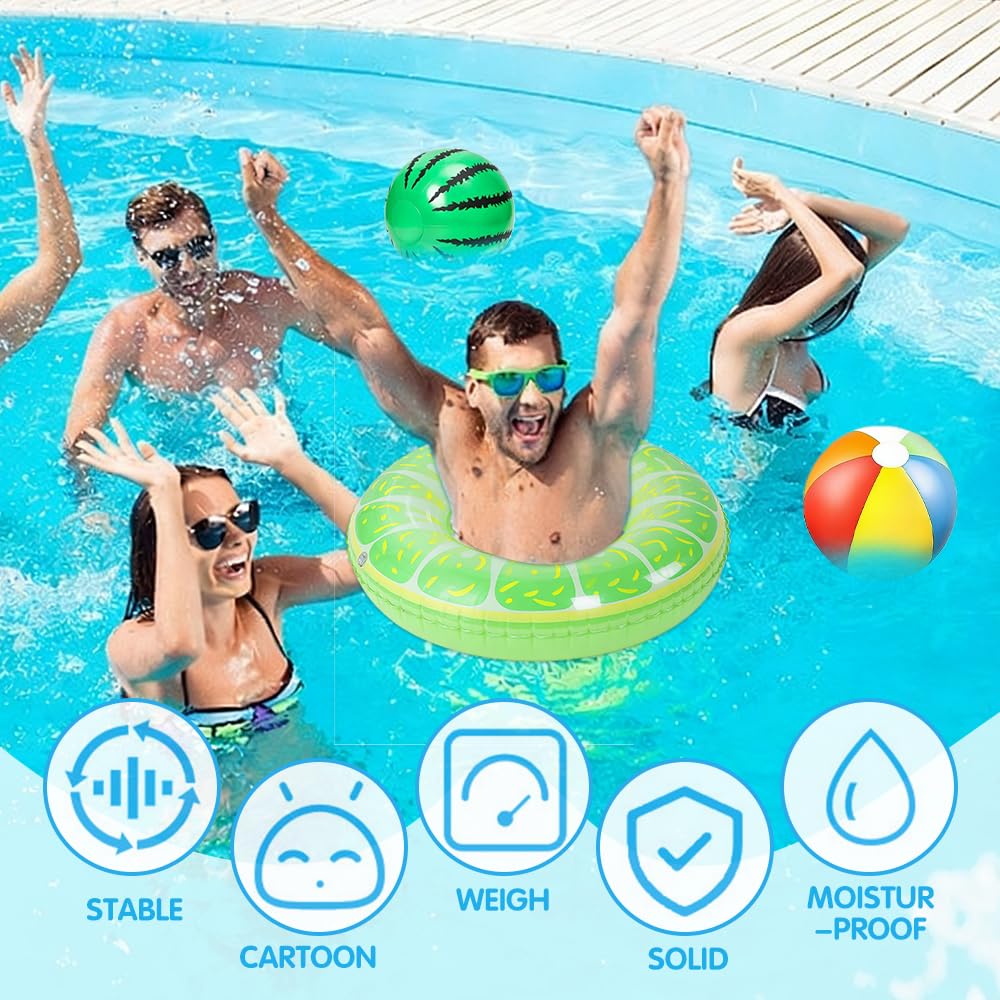 Neumáticos Hinchables de 75CM con Diseño de Frutas para Piscina, 4 Piezas con 2 Pelotas de Agua, Neumáticos de PVC para Niños y Adultos, Ideal para Playa, Piscina, Verano y Fiestas, Diseños de