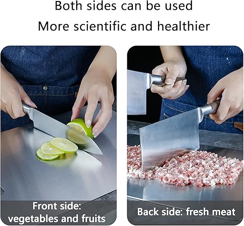 Miniatura 3 de 304 tablas de cortar de acero inoxidable para cocina, tabla de cortar de metal, tabla de cortar, de doble cara, cepillada y pulida, fácil de
