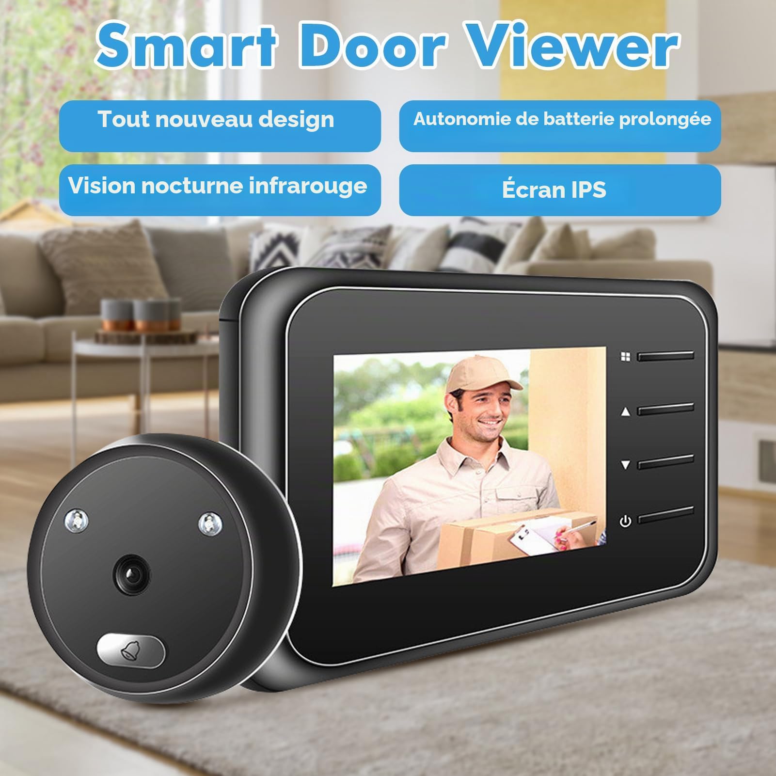 Sonnette de porte vidéo 2,4 pouces, écran LCD, caméra intelligente œil de chat avec sonnette de porte pour votre porte d'entrée