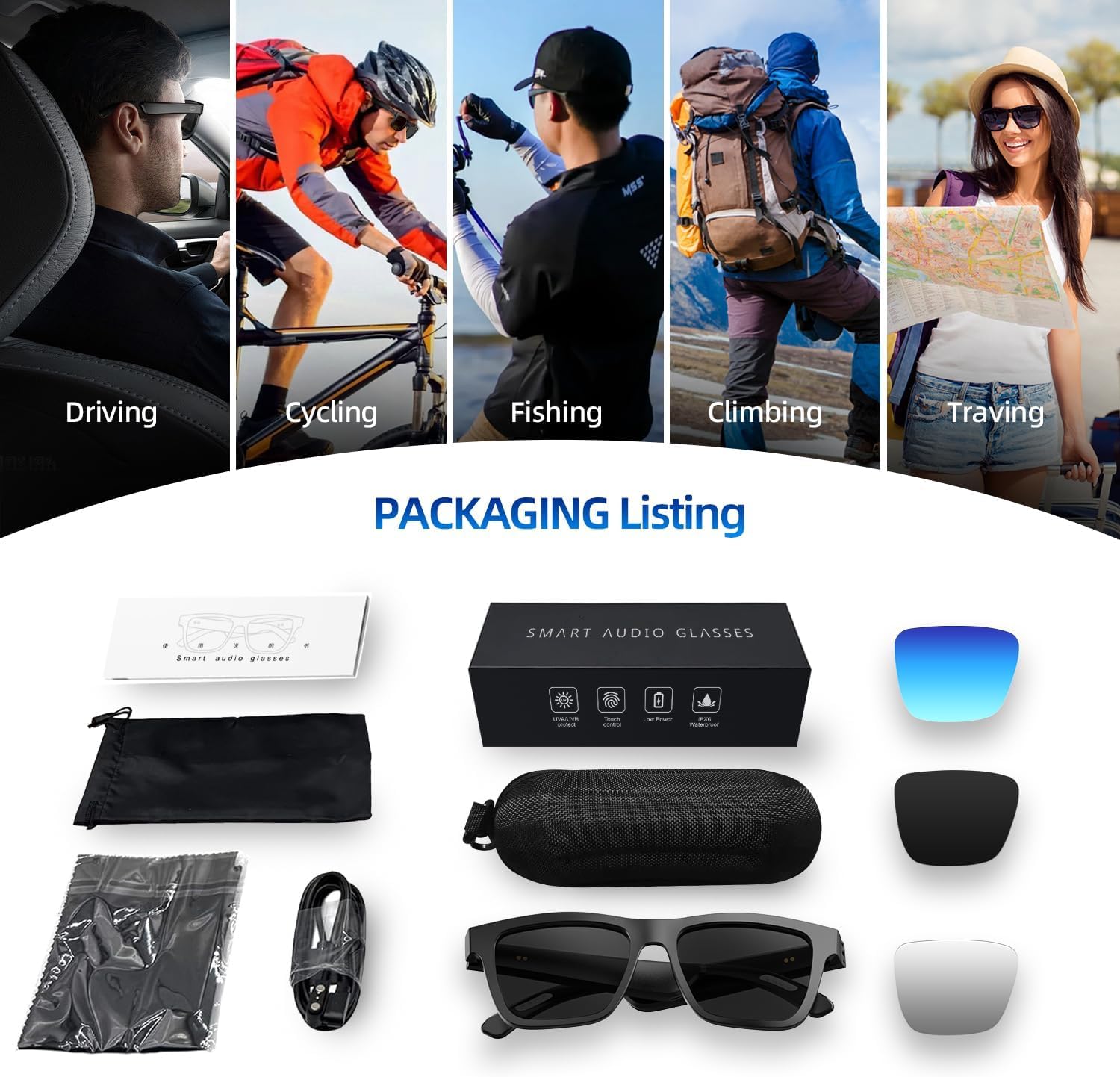 AI Smart Glasses for Men & Women with Chat GPT, Photochromic Lenses, Bluetooth Translation Glasses with 144 Languages, 11H Music Play, UV 400 Protection for Daily Use, Travel