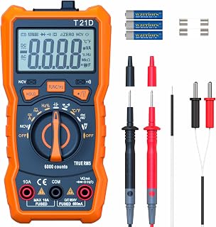 DEASOMIYE T21D Auto-Ranging TRMS Digital Multimeter 6000 Counts - AC/DC Volt Amp Ohm Tester with NCV, Temp, Capacitance