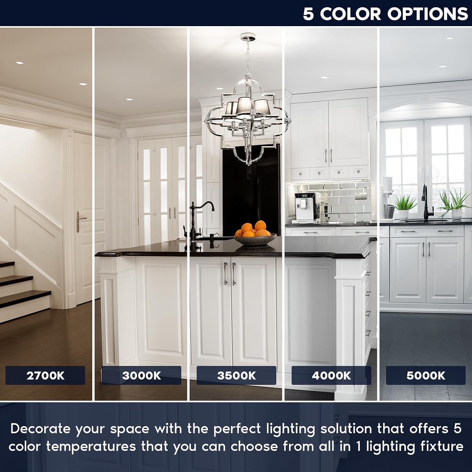 LUXRITE 4 Inch Recessed Light, Regressed Canless LED Spotlight, 5CCT 2700K-5000K, CRI90, 22W, 1700 Lumens High Output, 38º, Interchangeable Round White Baffled Trim, Dimmable, IC & Wet (4 Pack)