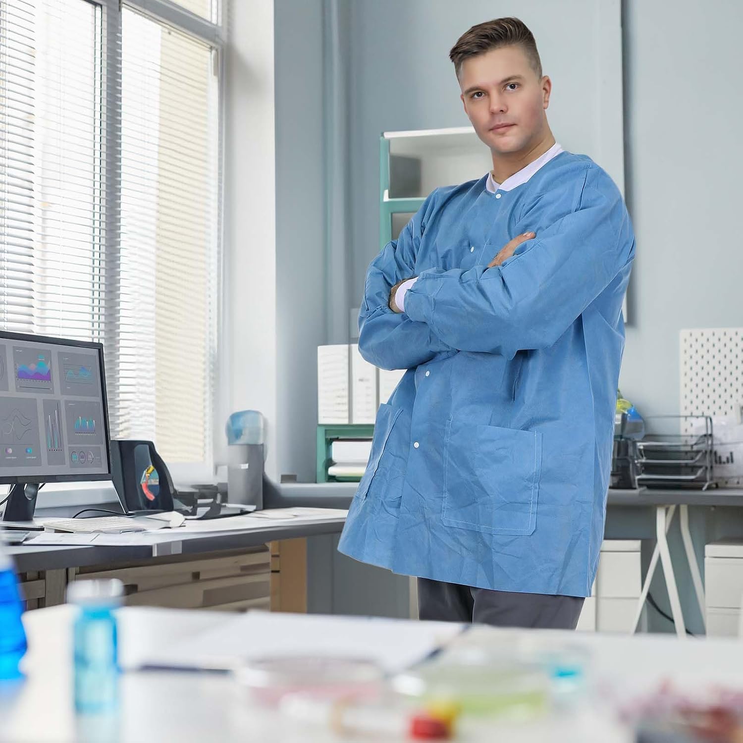Dental Disposable Lab jackets | Durable SMS Soft Knit Cuffs & Collar with 3 Pockets | Medical Lab Jacket