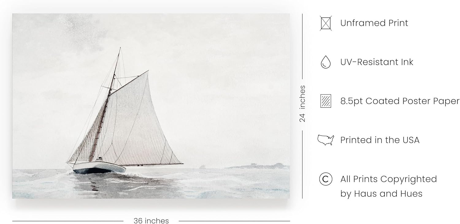 HAUS AND HUES Vintage Beach Wall Art - Yacht Vintage Oil Paintings for Exquisite Wall Decor in Home and Office Spaces (24x36 Unframed)