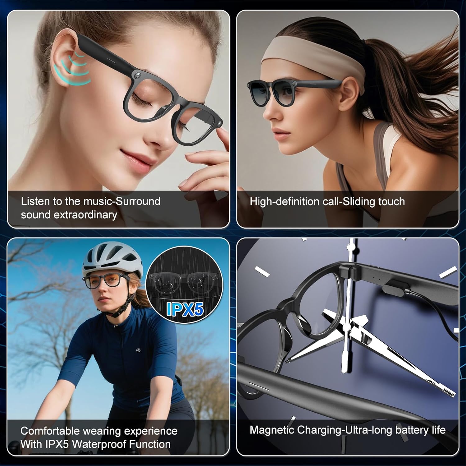 AI Smart Glasses for Men & Women, HD Camera Glasses, Video Recorder, AI Real time Translation, Music Playback, Hands-Free Calls, 4 Color Lenses for Daily Use,Travel