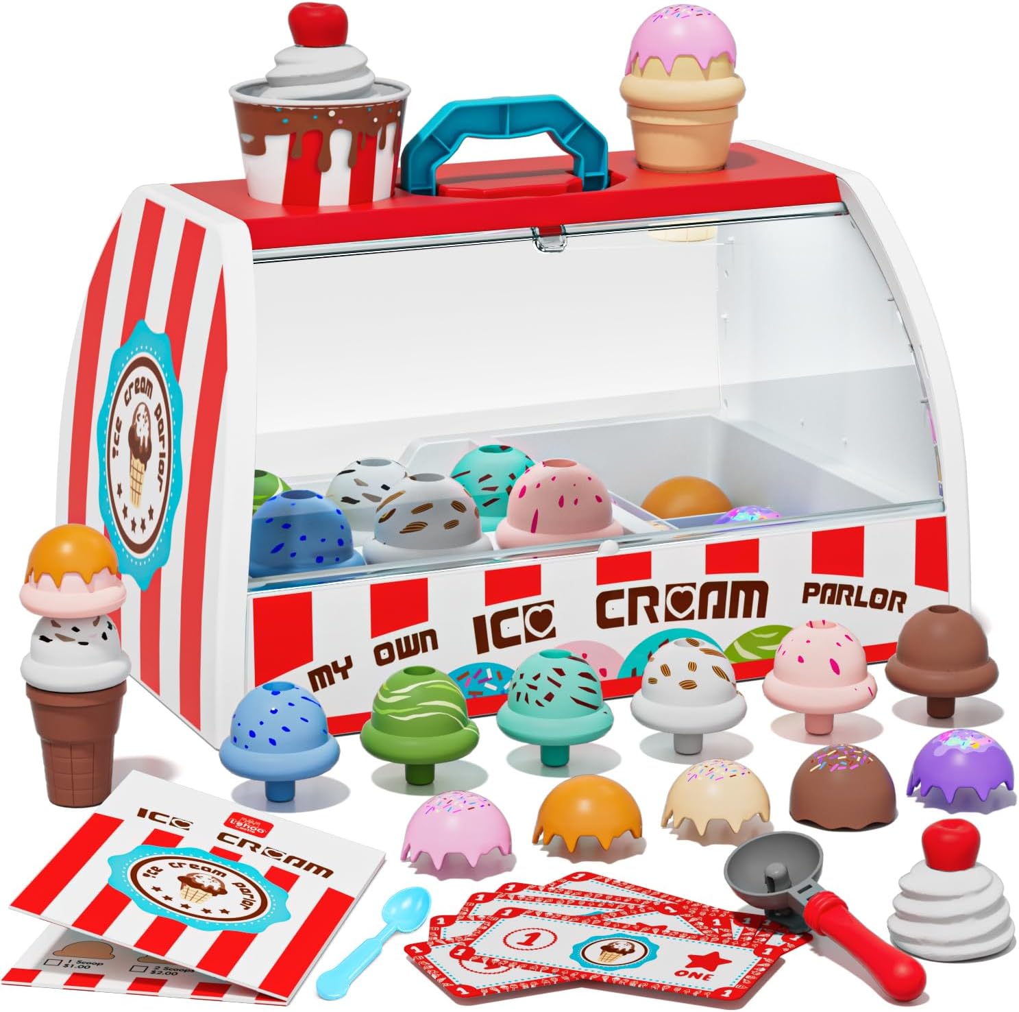 Lehoo Castle Ice Cream Toys for Toddlers 3-5, Toys for 3 4 Year Old Girls | Scoop & Serve Ice Cream Counter Playset for Kids, Pretend Play Store, Play Kitchen Accessories, Montessori Toy for Girls Boys