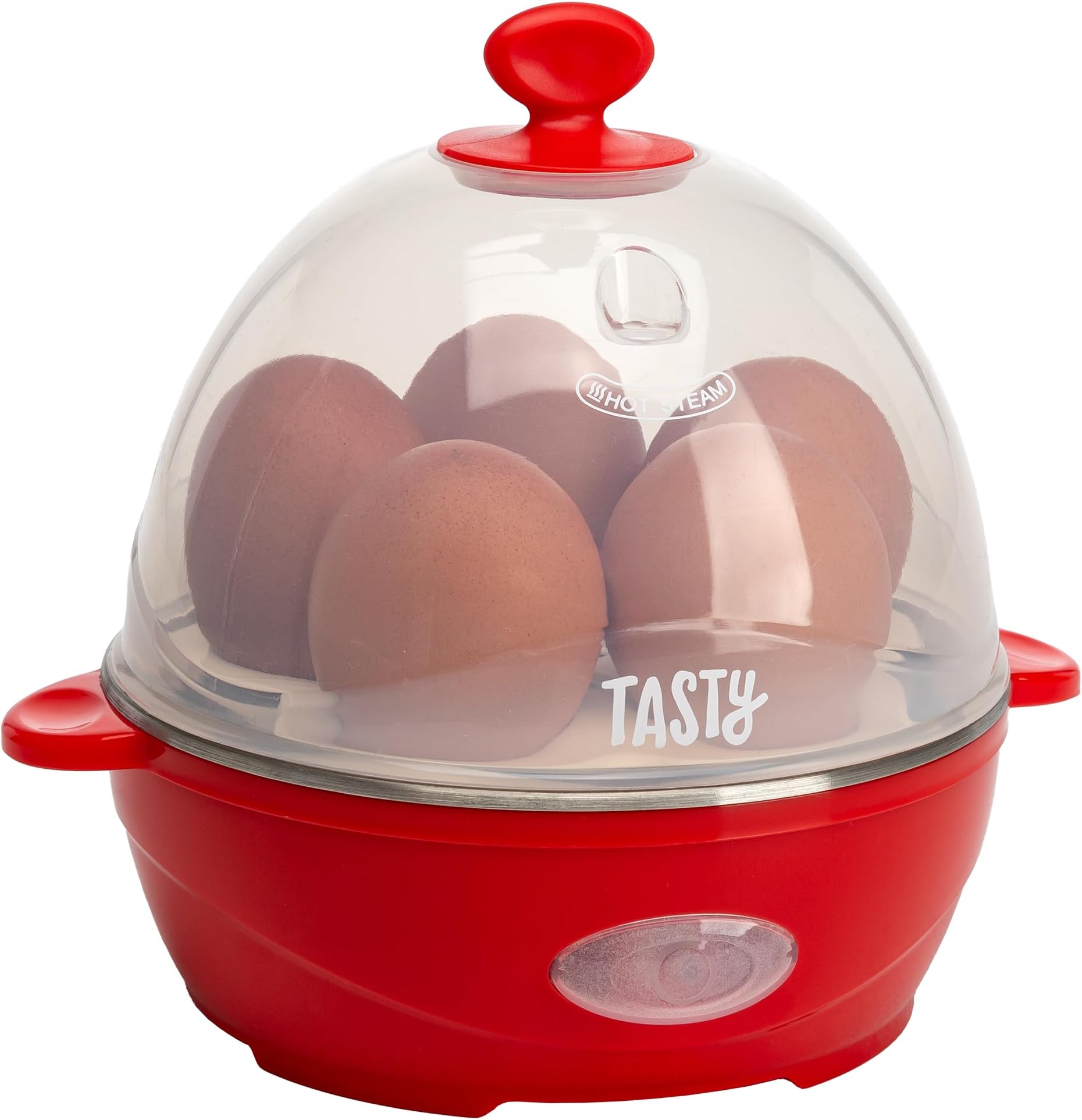Mini Rapid Egg Cooker, 5-Egg Capacity for Perfect Hard Boiled Eggs or Omelets, Auto Shut Off, Red