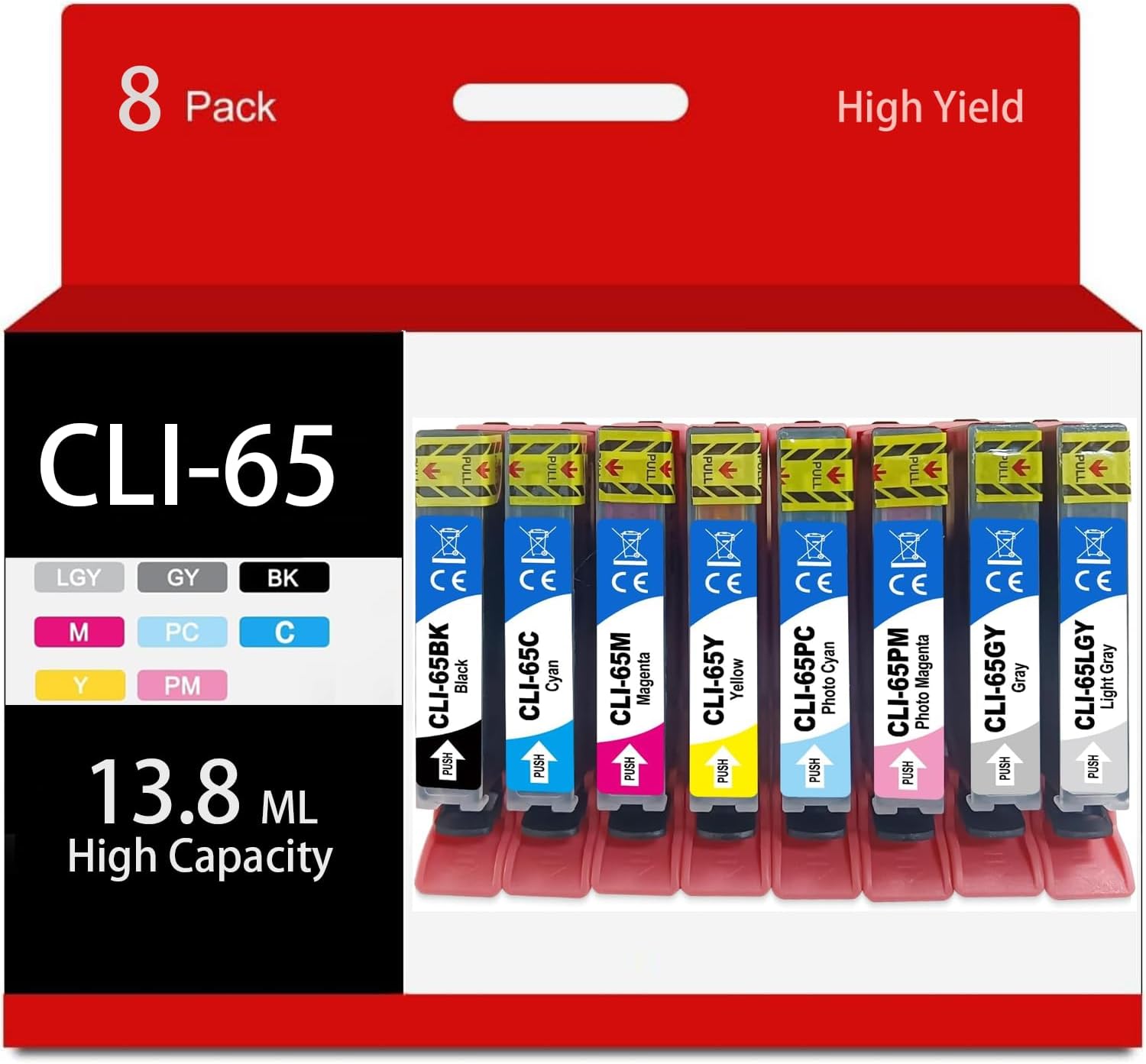 CLI-65 Compatible for Canon CLI-65 CLI65 65 Ink Cartridges 8 Pack for Canon PIXMA PRO-200 Printer
