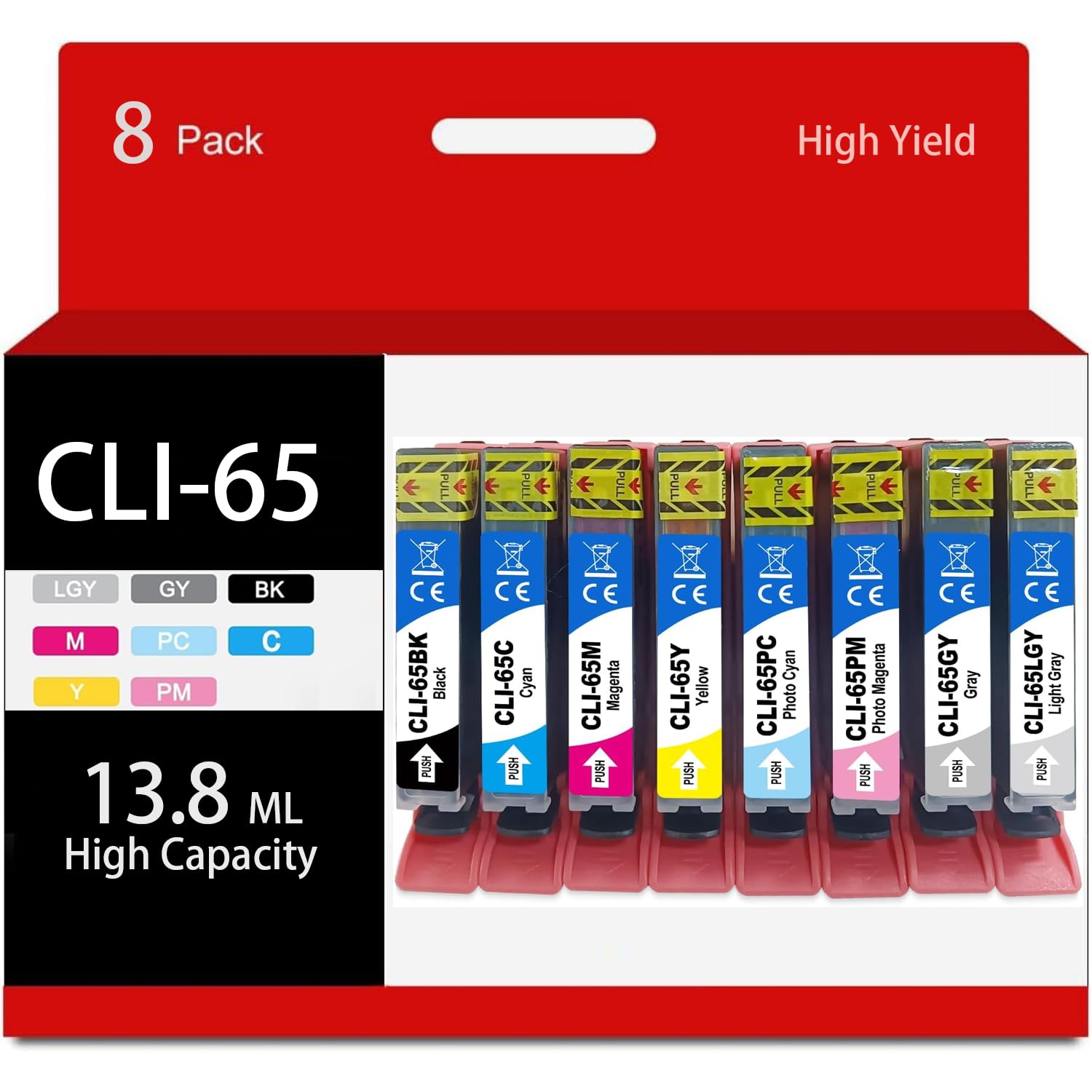 GTPRI CLI-65 Compatible for Canon CLI-65 CLI65 65 Ink Cartridges 8 Pack for Canon PIXMA PRO-200 Printer
