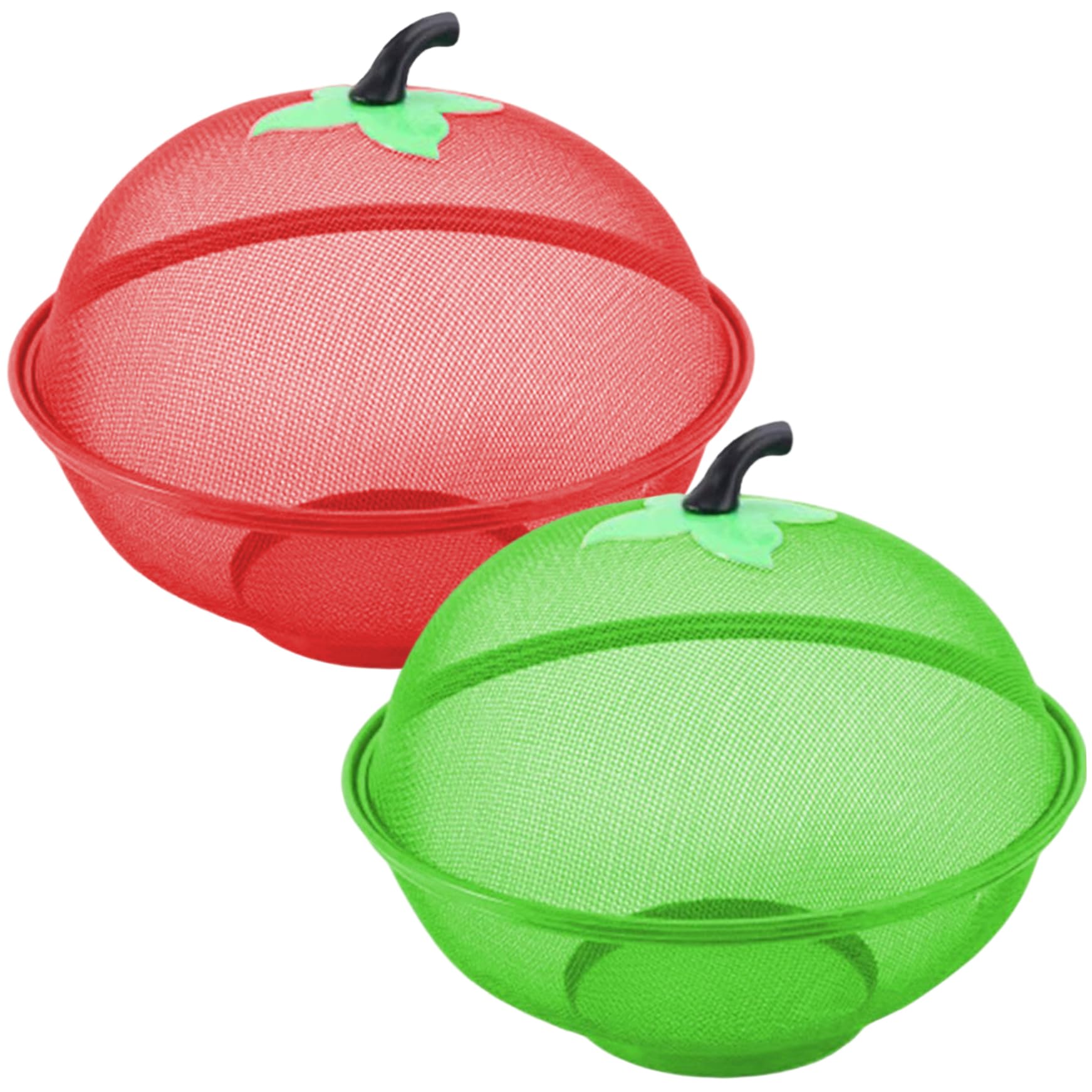 Ciotola per frutta, cesto per frutta in rete da 2 pezzi con coperchio Ciotola in metallo da 11 pollici con manico carino e contenitore coperto a prova di mosca con fondo rialzato per cucina, cestino